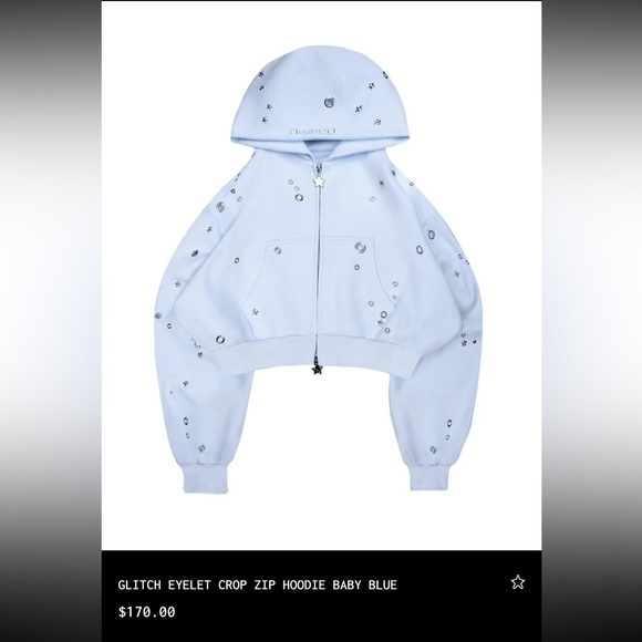 Named Collective Jackets & Blazers - Glitch Eyelet Crop Zip Hoodie - Baby Blue